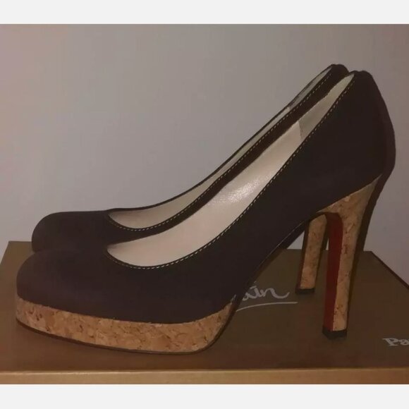 Christian Louboutin 36 Bruges Brown Suede Cork Platform Simple Pumps - Picture 8 of 11